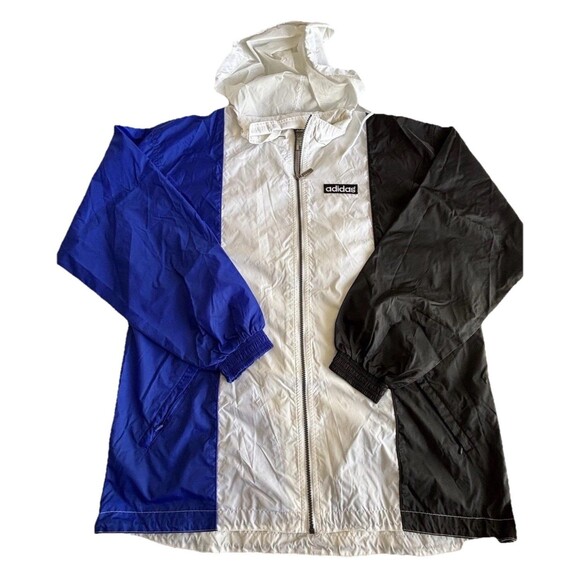 adidas Other - Adidas Windbreaker Soccer Mens M White Blue Black Hooded Full Zip